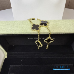 VCA Vintage Alhambra 5-motif bracelet in yellow gold featuring black onyx clover motifs
