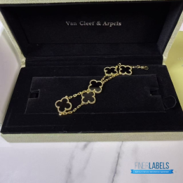 VCA Vintage Alhambra 5-motif bracelet in yellow gold featuring black onyx clover motifs