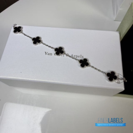 QC VCA Vintage Alhambra 5-motif Bracelet in 18k White Gold and Black Onyx