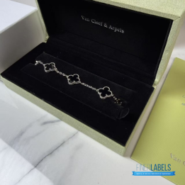 QC VCA Vintage Alhambra 5-motif Bracelet in 18k White Gold and Black Onyx