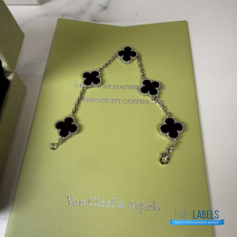 QC VCA Vintage Alhambra 5-motif Bracelet in 18k White Gold and Black Onyx