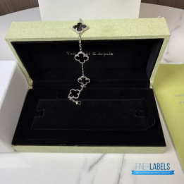 QC VCA Vintage Alhambra 5-motif Bracelet in 18k White Gold and Black Onyx