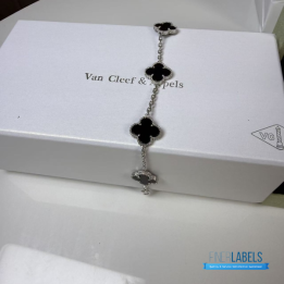 QC VCA Vintage Alhambra 5-motif Bracelet in 18k White Gold and Black Onyx