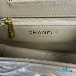 QC Chanel Quilted Shiny Aged Calfskin Nano Kelly Shopper in Beige