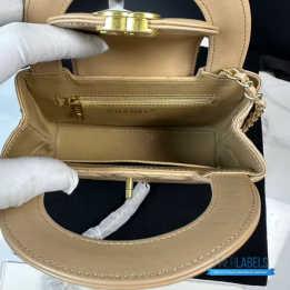 QC Chanel Quilted Shiny Aged Calfskin Nano Kelly Shopper in Beige