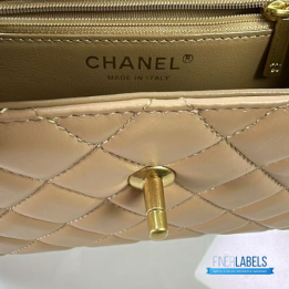 QC Chanel Quilted Shiny Aged Calfskin Nano Kelly Shopper Bag in Beige