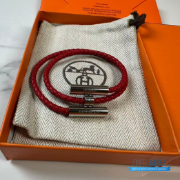 QC Hermès Tournis Tresse Bracelet in Red