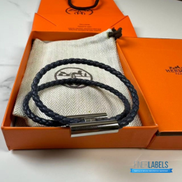 QC Hermès Tournis Tresse Bracelet in Navy Blue