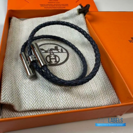 QC Hermès Tournis Tresse Bracelet in Navy Blue