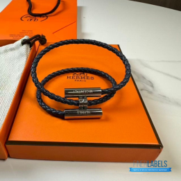 QC Hermès Tournis Tresse Bracelet in Navy Blue