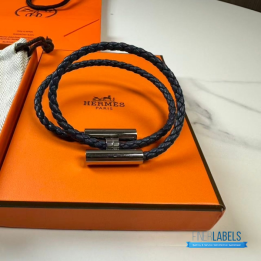 QC Hermès Tournis Tresse Bracelet in Navy Blue