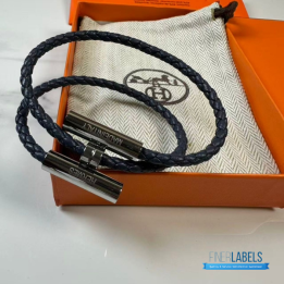 QC Hermès Tournis Tresse Bracelet in Navy Blue