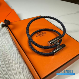 QC Hermès Tournis Tresse Bracelet in Navy Blue