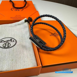 QC Hermès Tournis Tresse Bracelet in Navy Blue