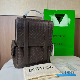 QC BV Intrecciato Leather Back To School Backpack in Dark Brown
