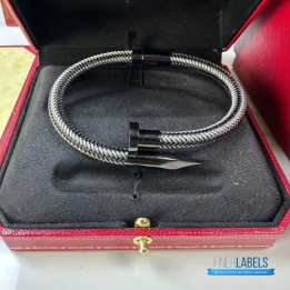QC Cartier Balck and Silver-toned Braided Cable Bracelet