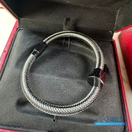 QC Cartier Balck and Silver-toned Braided Cable Bracelet