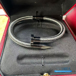 QC Cartier Balck and Silver-toned Braided Cable Bracelet