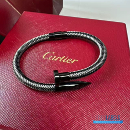 QC Cartier Balck and Silver-toned Braided Cable Bracelet