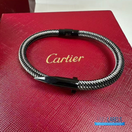 QC Cartier Balck and Silver-toned Braided Cable Bracelet