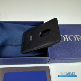 QC CD Saddle Magnetic Card Holder in black grained calfskin and black Dior Oblique jacquard
