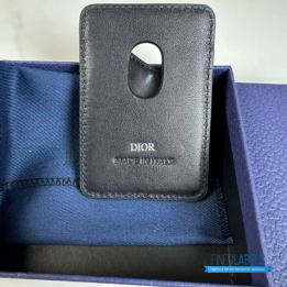 QC CD Saddle Magnetic Card Holder in black grained calfskin and black Dior Oblique jacquard