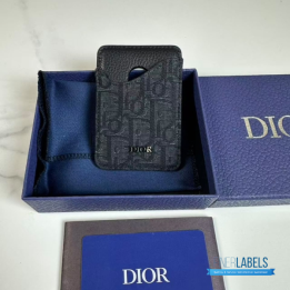 QC CD Saddle Magnetic Card Holder in black grained calfskin and black Dior Oblique jacquard