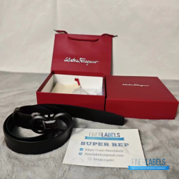 Salvatore Ferragamo Adjustable Gancini Belt in Black Calfskin Leather