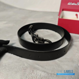 QC Salvatore Ferragamo Adjustable Gancini Belt in Black Calfskin Leather
