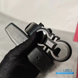 QC Salvatore Ferragamo Adjustable Gancini Belt in Black Calfskin Leather