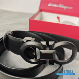 QC Salvatore Ferragamo Adjustable Gancini Belt in Black Calfskin Leather