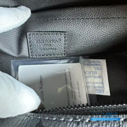 QC LV Locker Dopp Kit crafted in a dark canvas with an embossed tonal monogram pattern