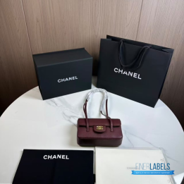 QC Chanel Preppy Coco Flap Bag in dark burgundy shiny caviar leather