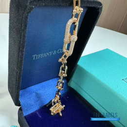 QC Tiffany & Co. HardWear Large Link Bracelet in Yellow Gold with Diamonds