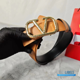 QC Valentino Garavani VLogo Reversible Belt in Saddle Brown Leather