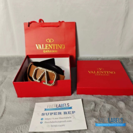 QC Valentino Garavani VLogo Reversible Belt in Saddle Brown Leather