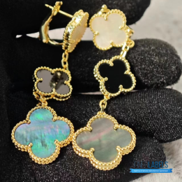 QC VCA Magic Alhambra 3-motif Earrings in 18K Yellow Gold