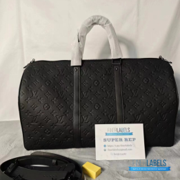 Louis Vuitton Keepall Bandoulière 50 Black Monogram Shadow Embossed Leather