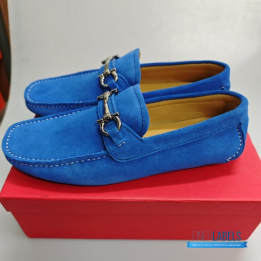 Salvatore Ferragamo Gancini Blue Suede Driving Loafers