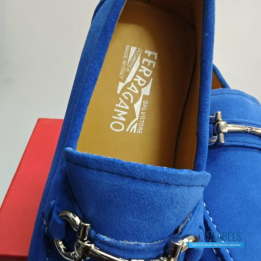QC Salvatore Ferragamo Gancini Blue Suede Driving Loafers