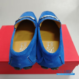 QC Salvatore Ferragamo Gancini Blue Suede Driving Loafers