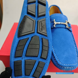 QC Salvatore Ferragamo Gancini Blue Suede Driving Loafers