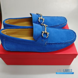QC Salvatore Ferragamo Gancini Blue Suede Driving Loafers