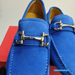 QC Salvatore Ferragamo Gancini Blue Suede Driving Loafers