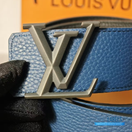 QC Louis Vuitton Tilt 40mm Reversible Belt crafted from Taurillon leather in a blue shade