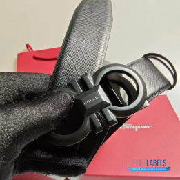 QC Salvatore Ferragamo Gancini Buckle Belt in Black Calfskin Leather