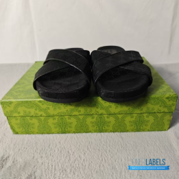 QC Gucci GG Embossed Slide Sandals in Black