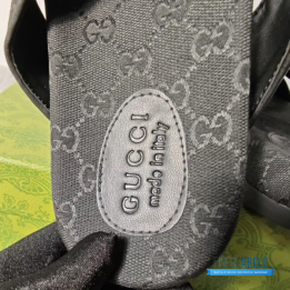 QC Gucci GG Embossed Slide Sandals in Black