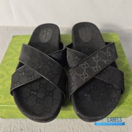 QC Gucci GG Embossed Slide Sandals in Black