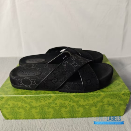 QC Gucci GG Embossed Slide Sandals in Black